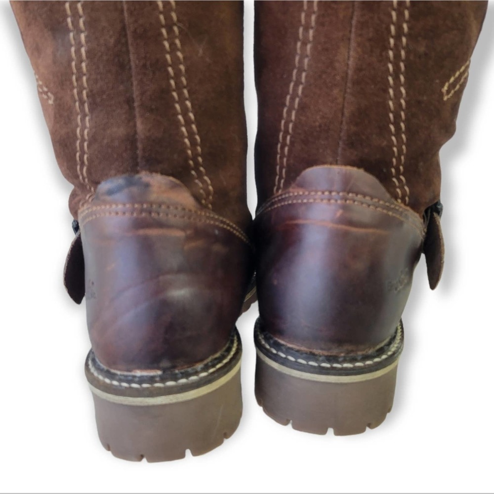 Women's Brown Leather Suede Mid-Calf Buckle Winter Boots - Picture 4 of 10
